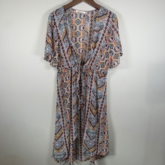 Liberty Love Other - Liberty Love Long Sheer Cardigan Swimsuit Coverup Size 3X Earth Tone  Boho